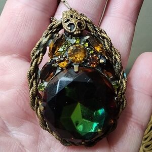 Antique Victorian Brass Topaz Pendant Necklace